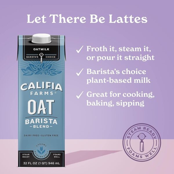Califia Farms - Oat Barista Blend Oat Milk, 32 Oz (Pack of 6)