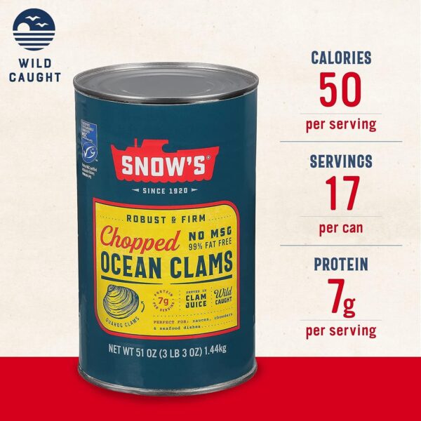 Snow's Ocean Chopped Clams Canned, 51 oz Can - 7g Protein per Serving